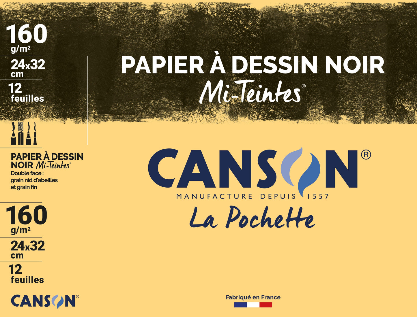 CANSON Papier dessin Mi-Teintes, 320 x 240 mm, noir