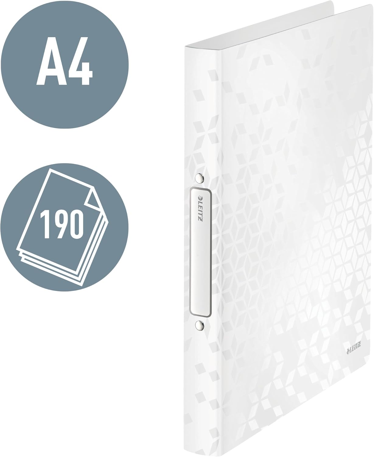 LEITZ Classeur à anneaux WOW, A4, PP, 2 anneaux, blanc - Cartouchify