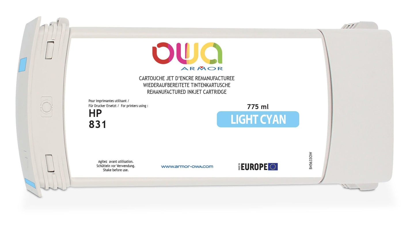 HP 831 - cartouche d'encre traceur remanufacturée OWA pour HP - Cyan Clair - Cartouchify