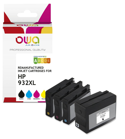 Pack4 - HP 932XL/933XL - cartouches d'encre remanufacturées OWA pour HP - haute capacité - 1x Noir 1x Cyan 1x Magenta 1x Jaune - Cartouchify