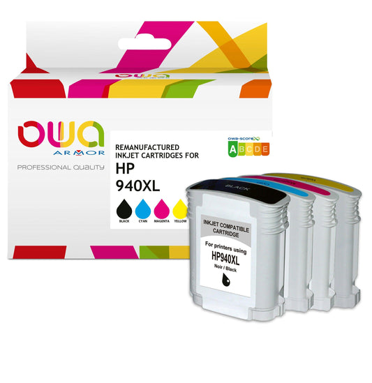 Pack4 - HP 940XL - cartouches d'encre remanufacturées OWA pour HP - haute capacité - 1x Noir 1x Cyan 1x Magenta 1x Jaune - Cartouchify