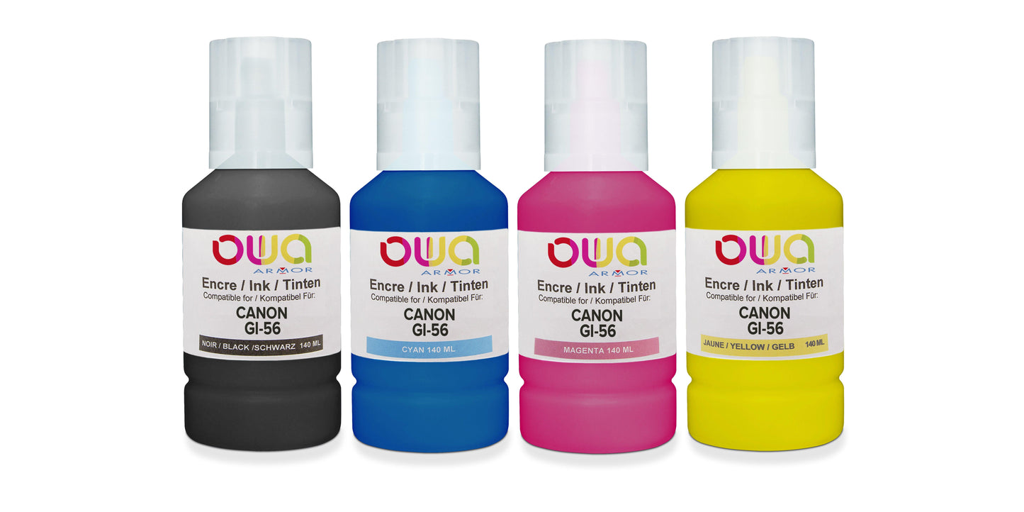 Pack4 - CANON GI-56 - bouteille d'encre compatible pour CANON - 1x Noir 1x Cyan 1x Magenta 1x Jaune - Cartouchify