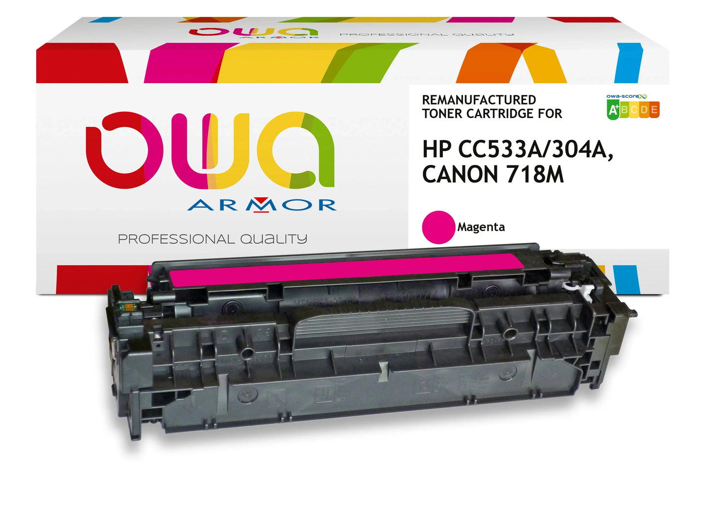 CANON 718M, HP CC533A - toner remanufacturé OWA pour HP et CANON - Magenta - Cartouchify