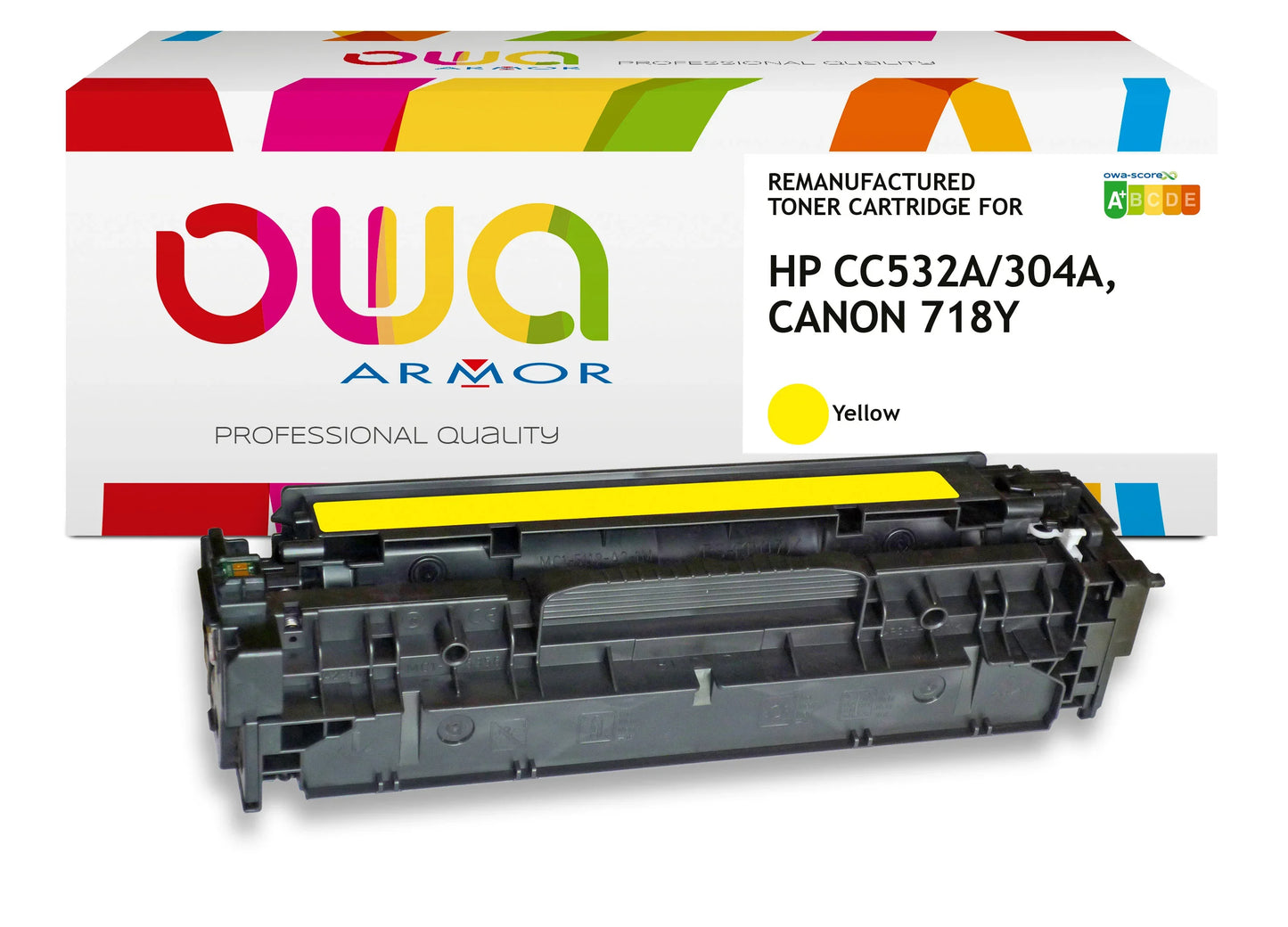 CANON 718Y, HP CC532A - toner remanufacturé OWA pour HP et CANON - Jaune - Cartouchify