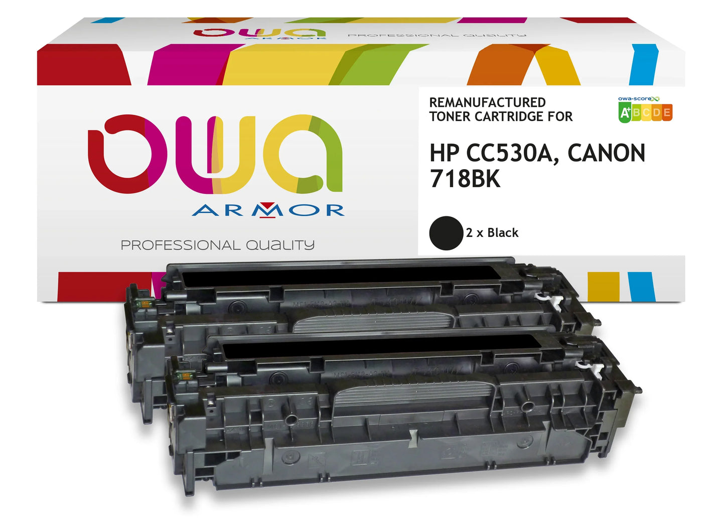 Pack3 - HP CC530A, CANON 718BK - toner remanufacturé OWA pour HP et CANON - 2x Noir - Cartouchify