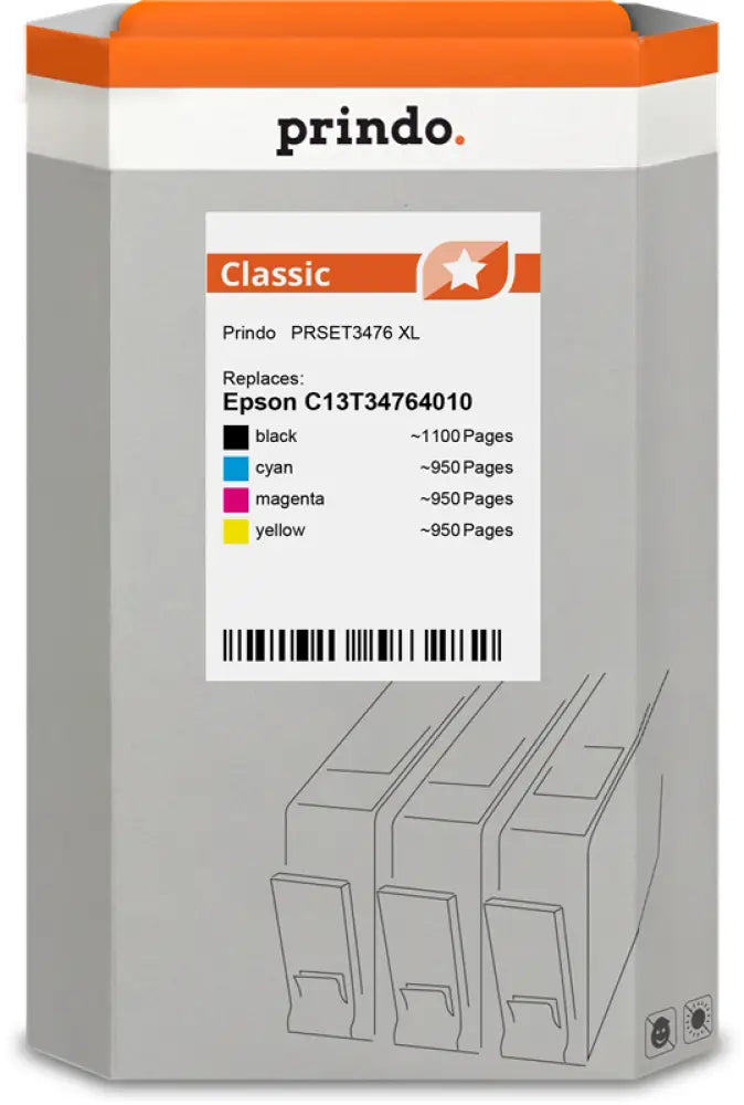 Compatible avec Epson 34XL Prindo Classic XL Multipack Noir(e) / Cyan / Magenta / Jaune - Consommable imprimante