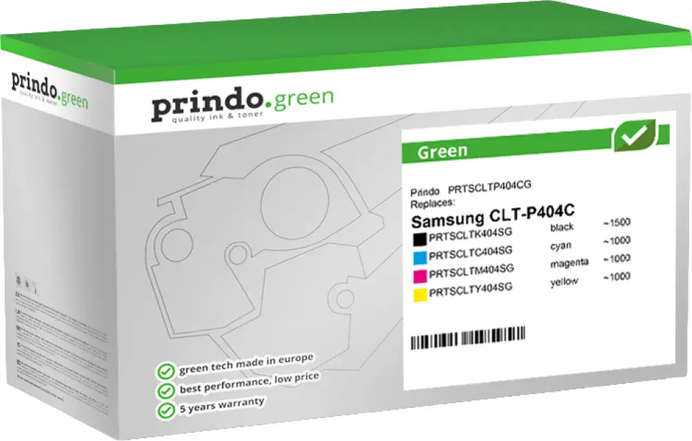 Compatible avec Samsung CLT-P404C Prindo Green Multipack Noir(e) / Cyan / Magenta / Jaune - Consommable imprimante