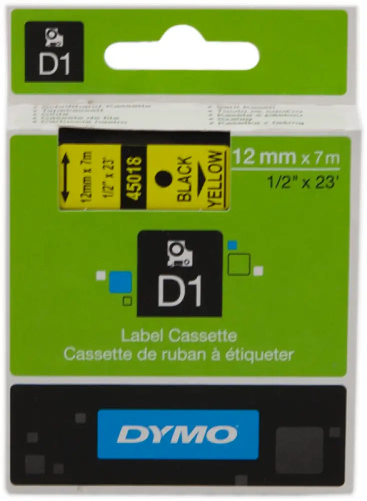DYMO 45018 Ruban D1 standard autocollant Noir sur jaune