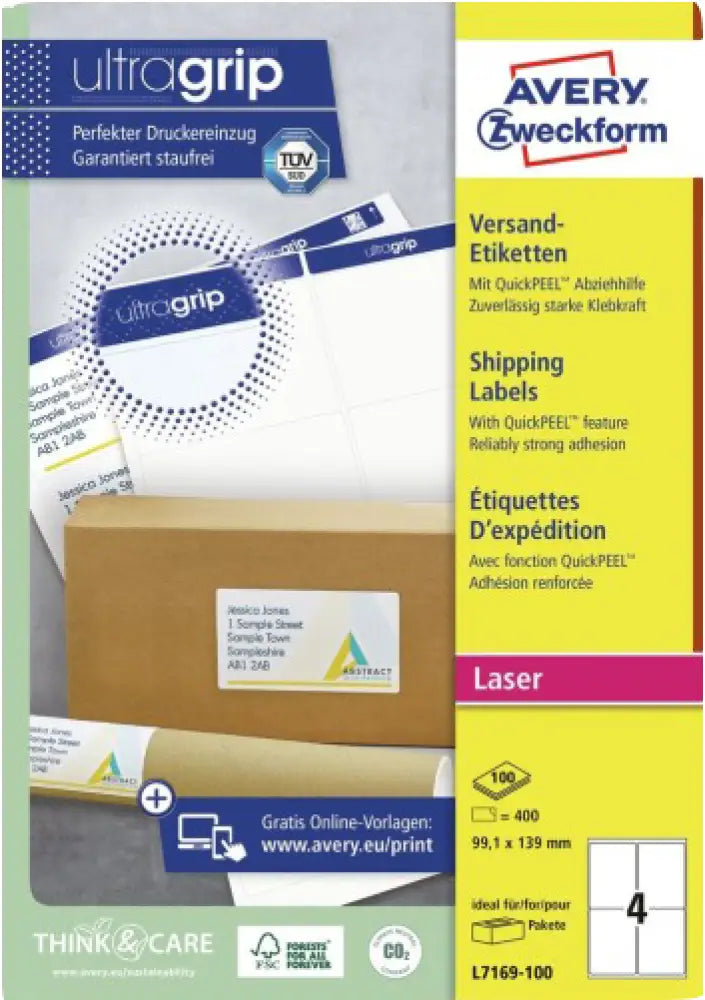 Étiquettes AVERY d’expédition 139x99.1mm (L7169-100) Blanc - Zweckform