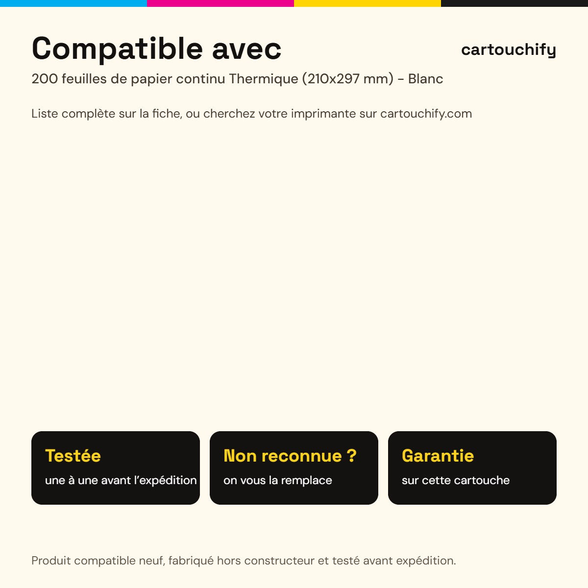 Imprimantes compatibles avec 200 feuilles de papier continu Thermique (210x297 mm) - Blanc