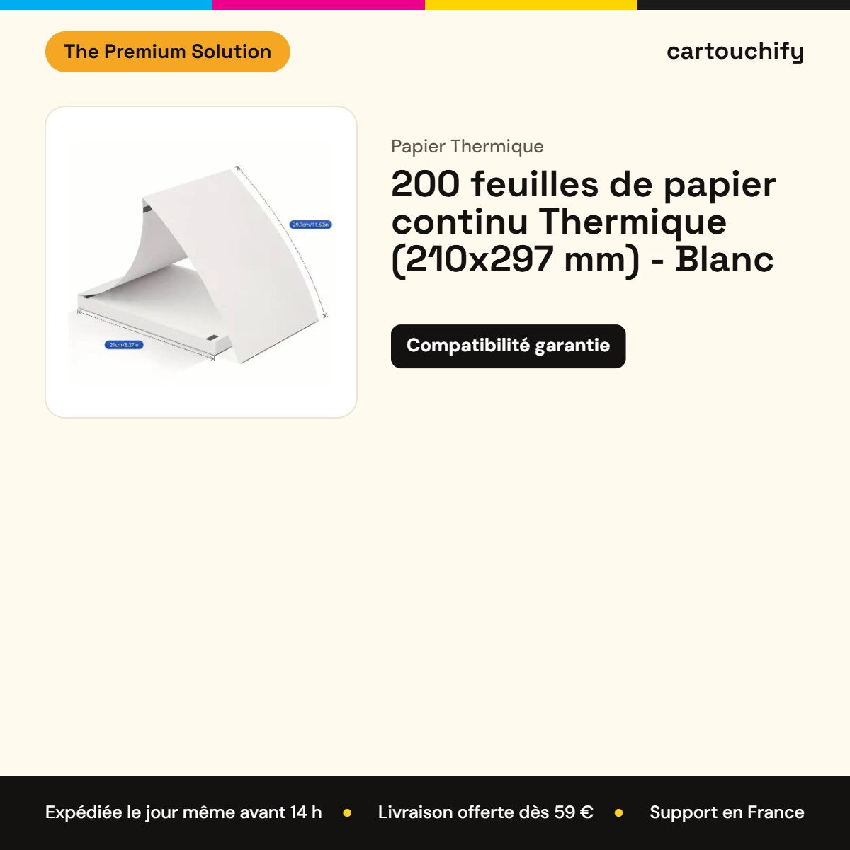 200 feuilles de papier continu Thermique (210x297 mm) - Blanc : caractéristiques