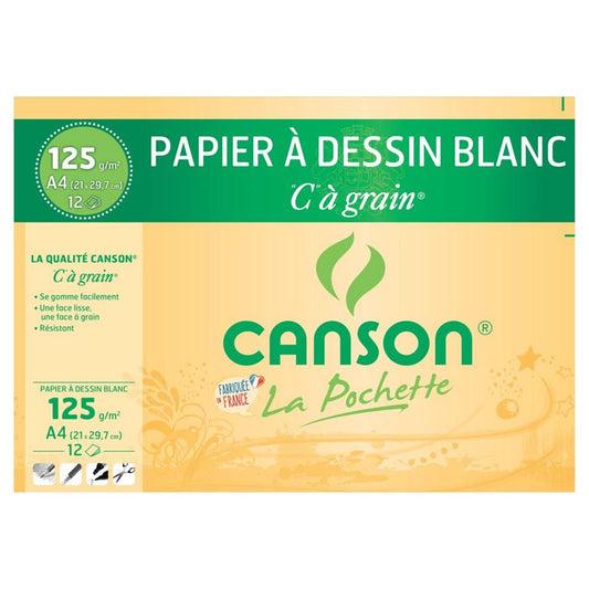 CANSON Papier à dessin "C" à grain, A4, 125 g/m2, blanc