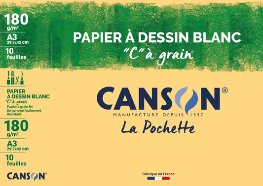 CANSON Papier à dessin "C" à grain, A3, 180 g/m2, blanc