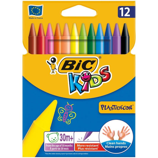 BIC Crayon de cire Plastidecor, étui en carton de 12