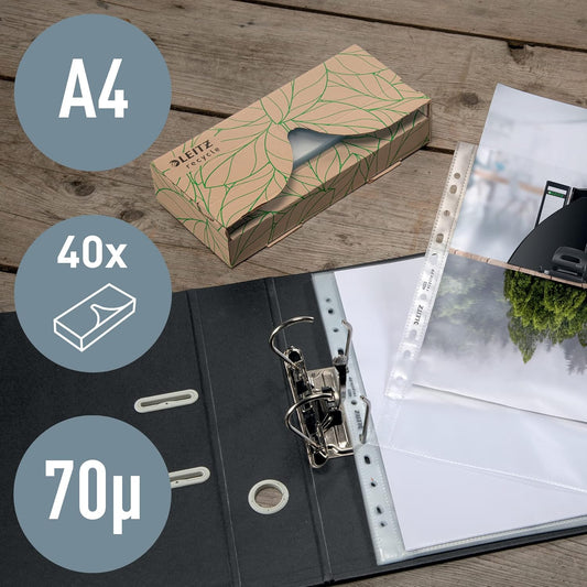 LEITZ Pochette perforée Recycle, A4, PP, grainé, 0,07 mm - Cartouchify