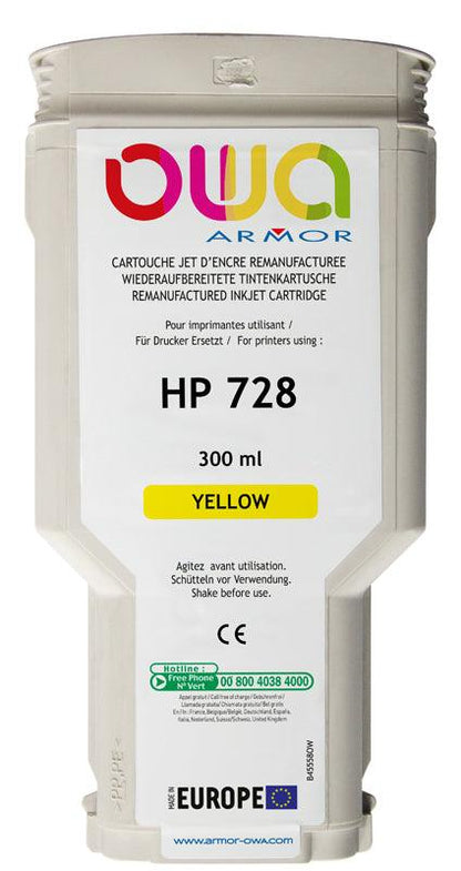 HP 728 - cartouche d'encre traceur remanufacturée OWA pour HP - Jaune - Cartouchify