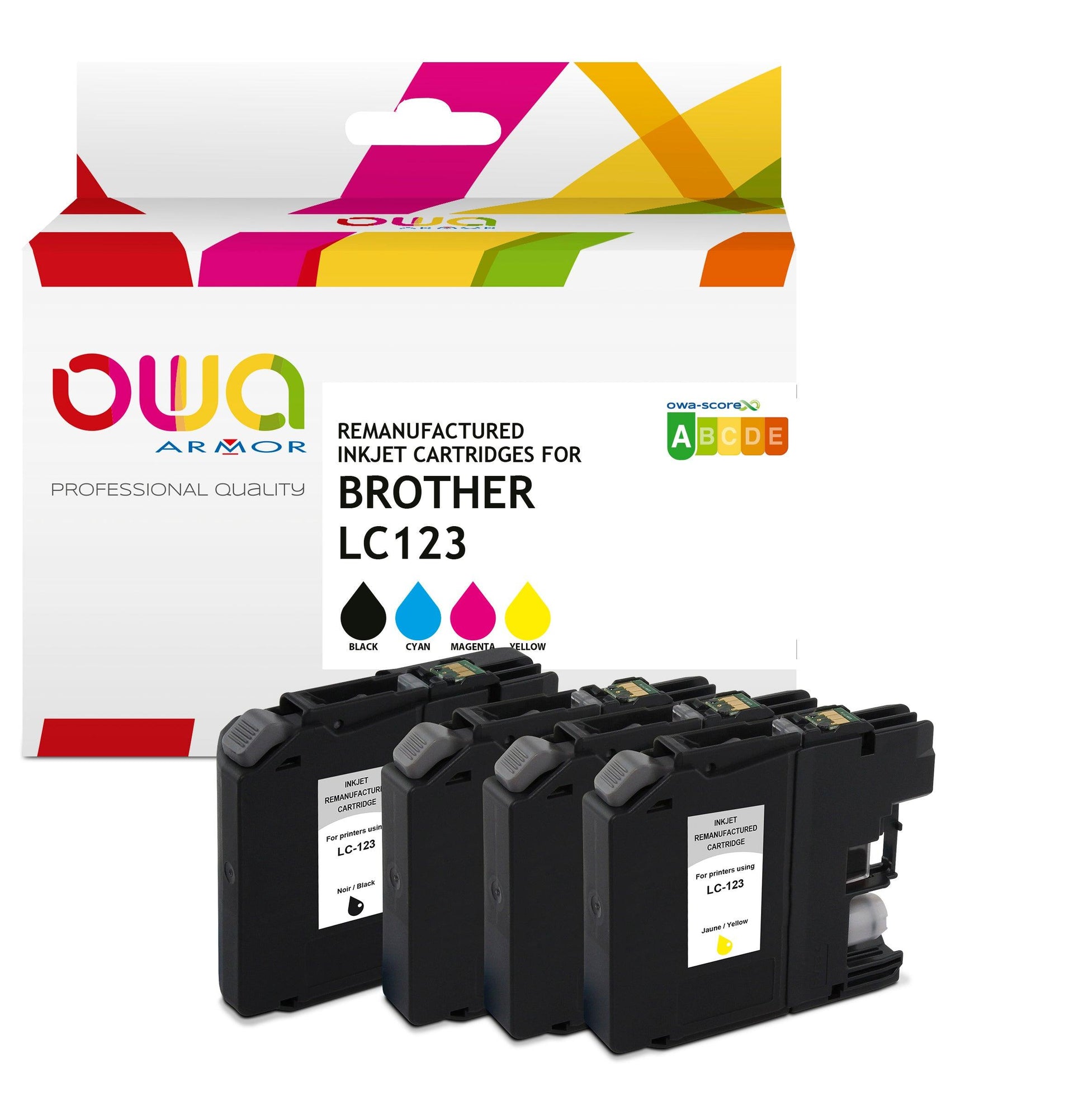 Pack4 - BROTHER LC123 - cartouches d'encre remanufacturées OWA pour BROTHER - 1x Noir 1x Cyan 1x Magenta 1x Jaune - Cartouchify