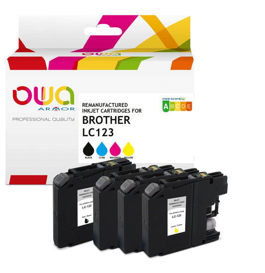 Pack4 - BROTHER LC123 - cartouches d'encre remanufacturées OWA pour BROTHER - 1x Noir 1x Cyan 1x Magenta 1x Jaune - Cartouchify