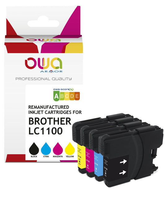 Pack4 - BROTHER LC1100 - cartouches d'encre remanufacturées OWA pour BROTHER - 1x Noir 1x Cyan 1x Magenta 1x Jaune - Cartouchify