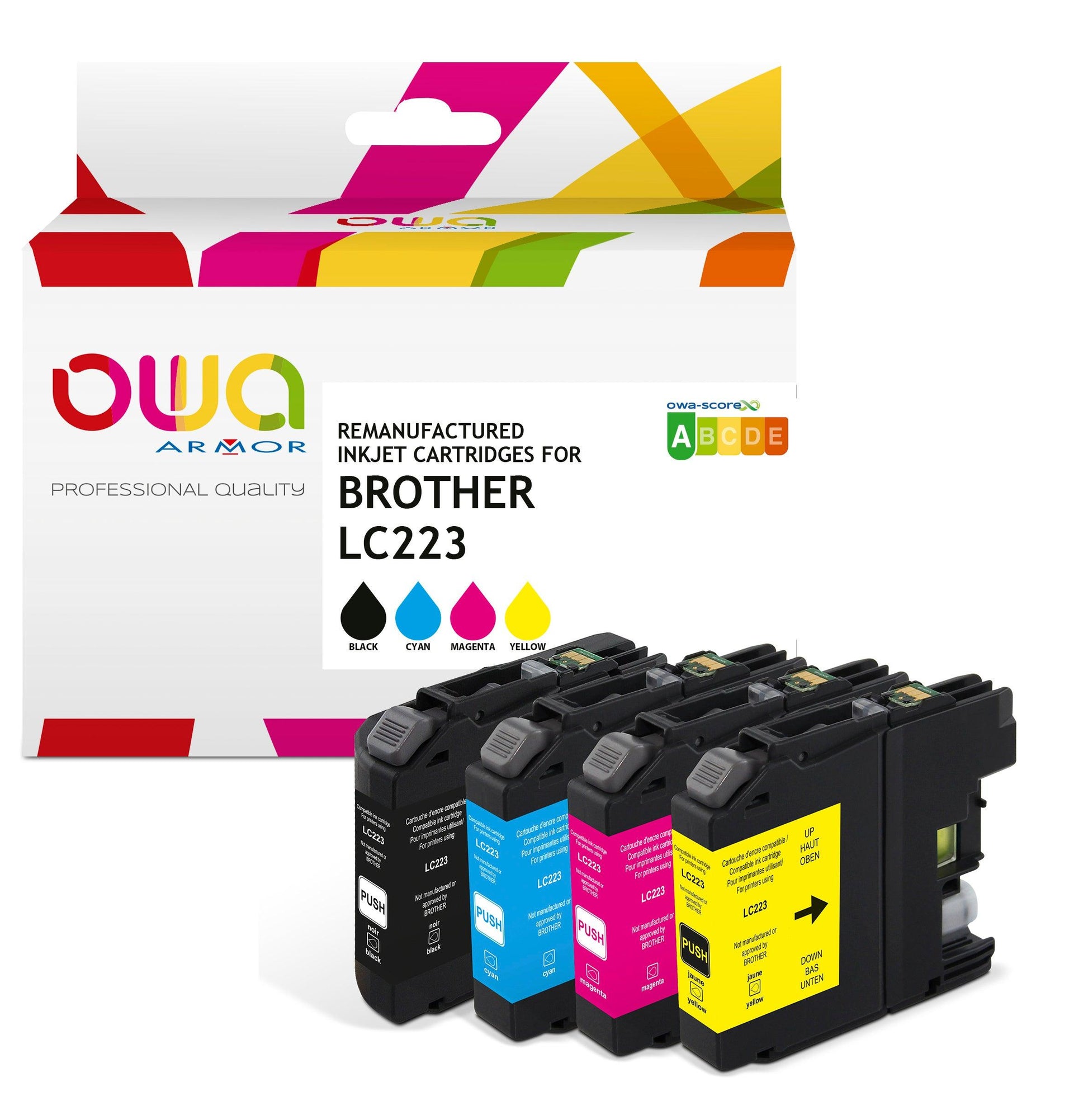 Pack4 - BROTHER LC223 - cartouches d'encre remanufacturées OWA pour BROTHER - 1x Noir 1x Cyan 1x Magenta 1x Jaune - Cartouchify