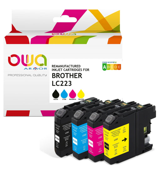Pack4 - BROTHER LC223 - cartouches d'encre remanufacturées OWA pour BROTHER - 1x Noir 1x Cyan 1x Magenta 1x Jaune - Cartouchify