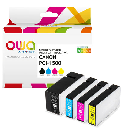 Pack4 - CANON PGI-1500XL - cartouches d'encre remanufacturées OWA pour CANON - haute capacité - 1x Noir 1x Cyan 1x Magenta 1x Jaune - Cartouchify