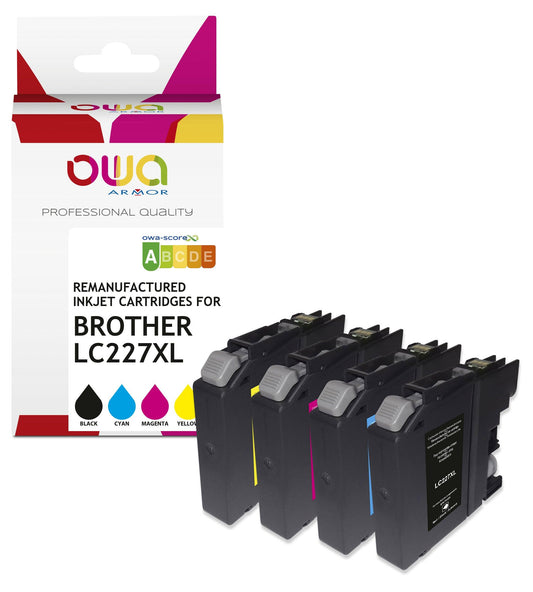 Pack4 - Brother LC225XL/LC227XL - cartouches d'encre remanufacturées OWA pour BROTHER - haute capacité - 1x Noir 1x Cyan 1x Magenta 1x Jaune - Cartouchify