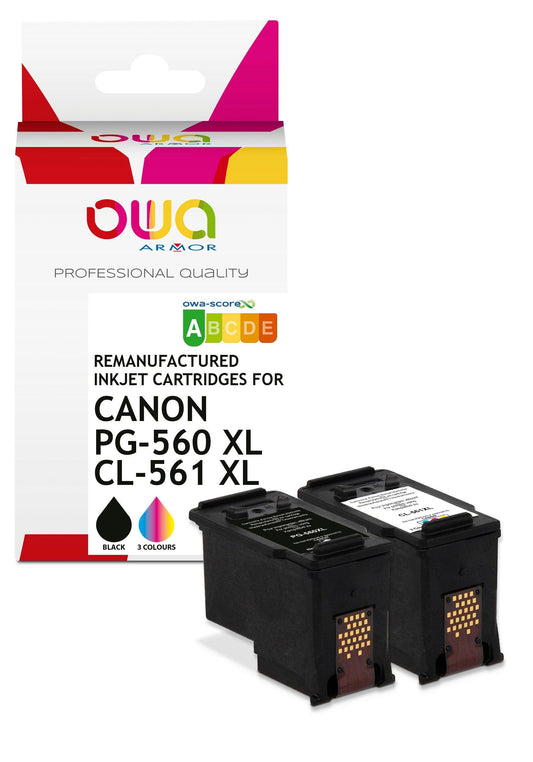 Pack2 - CANON PG 560XL CANON CL 561XL - cartouches d'encre remanufacturées OWA pour CANON - haute capacité - 1x Noir 1x 3 Couleurs - Cartouchify