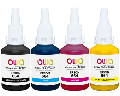 Pack4 - EPS 664 - bouteille d'encre compatible - 1x Noir 1x Cyan 1x Magenta 1x Jaune - Cartouchify