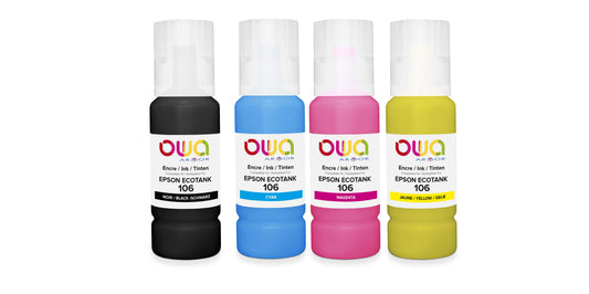 Pack4 - EPS 106 - bouteilles d'encre compatibles OWA - 1x Noir 1x Cyan 1x Magenta 1x Jaune - Cartouchify