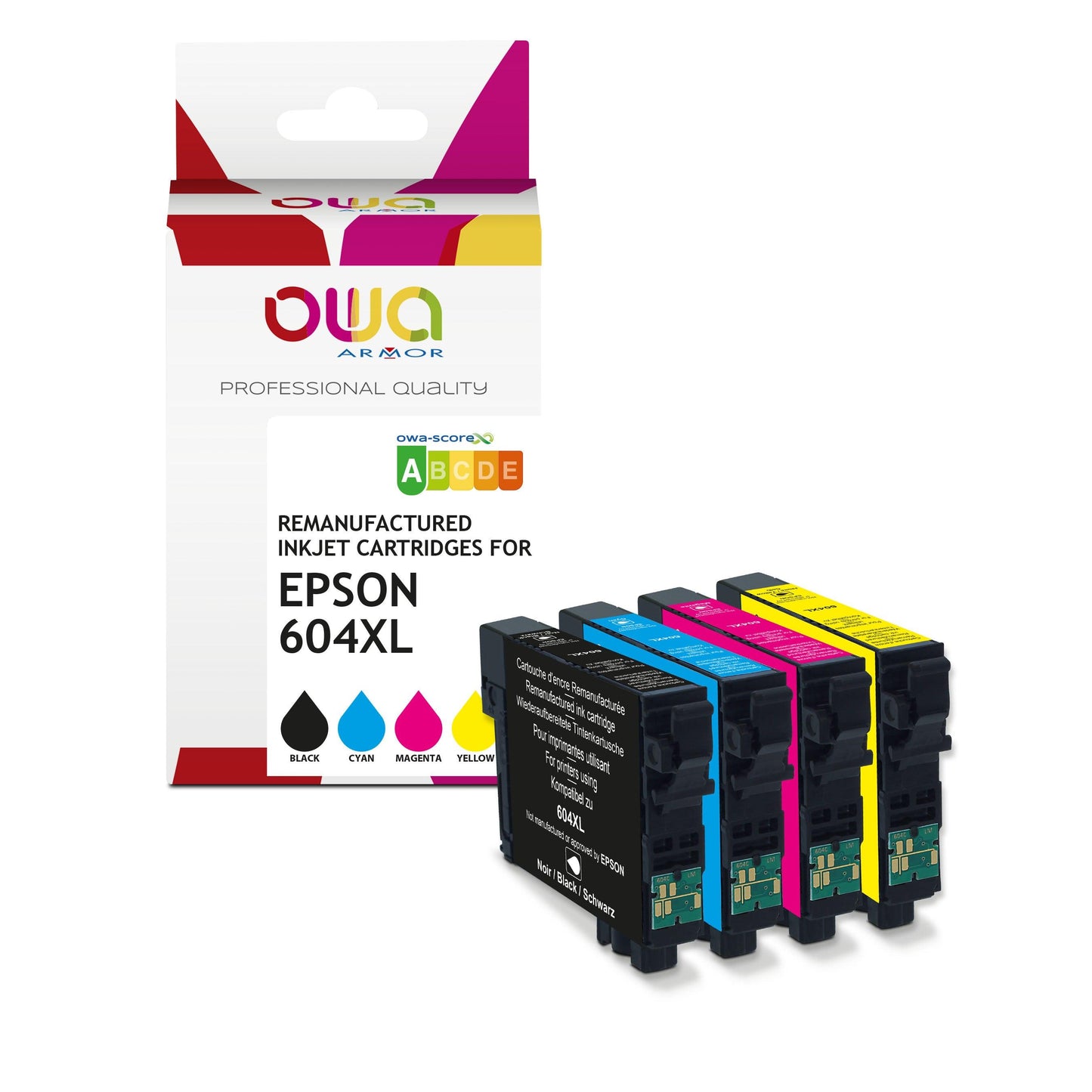 Pack4 - EPSON 604XL - cartouches d'encre remanufacturées OWA - haute capacité - 1x Noir 1x Cyan 1x Magenta 1x Jaune - Cartouchify