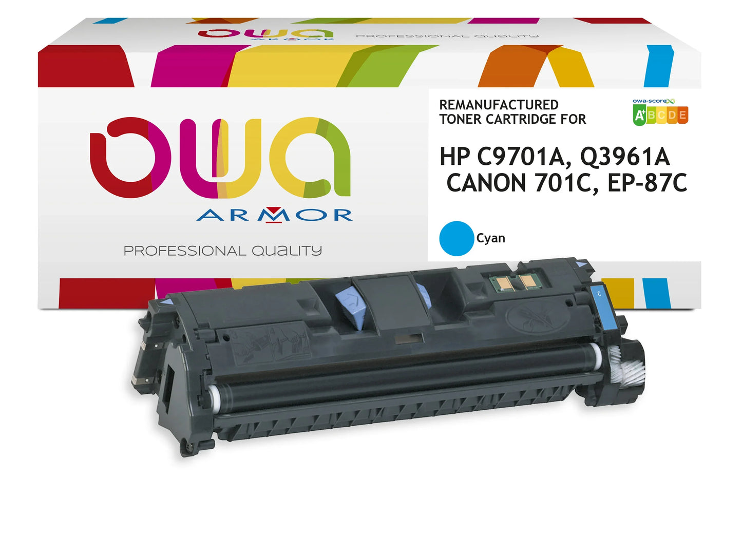 HP C9701A, HP Q3961A, CANON EP-87C, CANON 701C - toner remanufacturé OWA pour HP et CANON - Cyan - Cartouchify