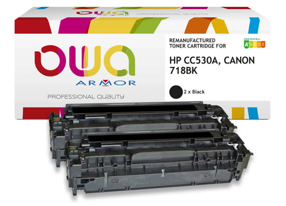 Pack3 - HP CC530A, CANON 718BK - toner remanufacturé OWA pour HP et CANON - 2x Noir - Cartouchify