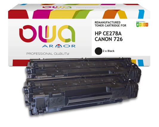 Pack2 - HP CE278A, CANON 726 - toner remanufacturé OWA - 2x Noir - Cartouchify