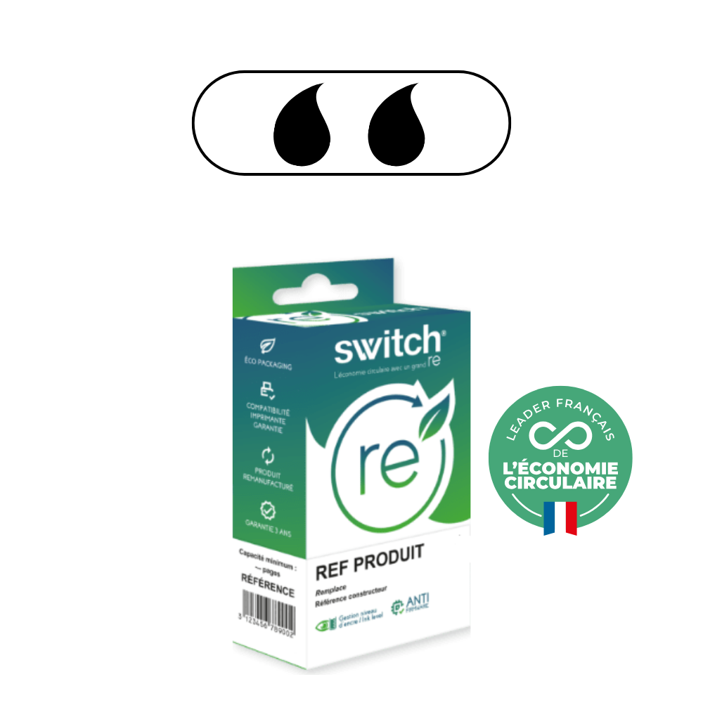 Cartouche Canon PG 540XL Pack 2 Noir compatible avec niveaux d’encre - Jet remanufacturé Switch RE