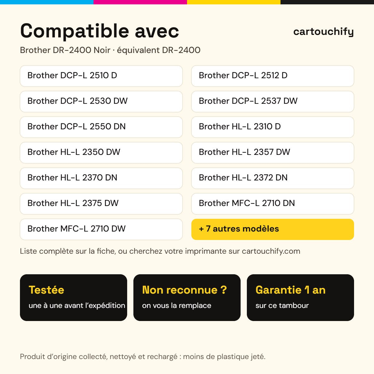 Imprimantes compatibles avec Brother DR-2400 Tambour Noir remanufacturé
