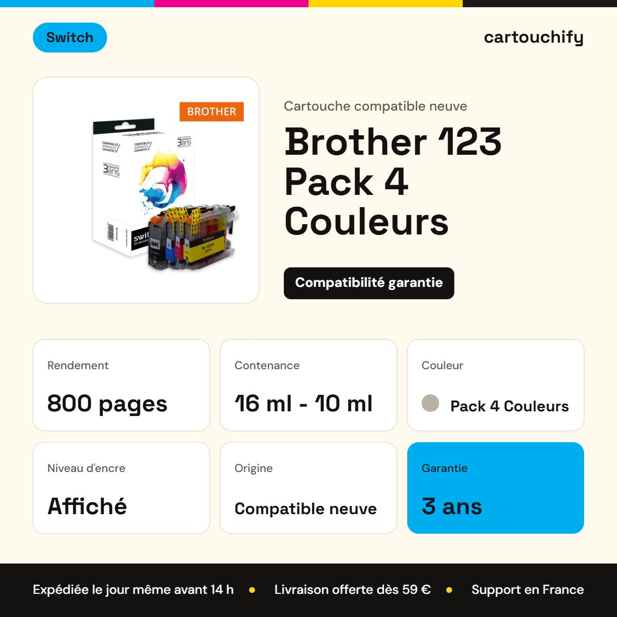 Brother 123 Cartouche Pack 4 Couleurs compatible équivalent à LC123 · Switch : caractéristiques