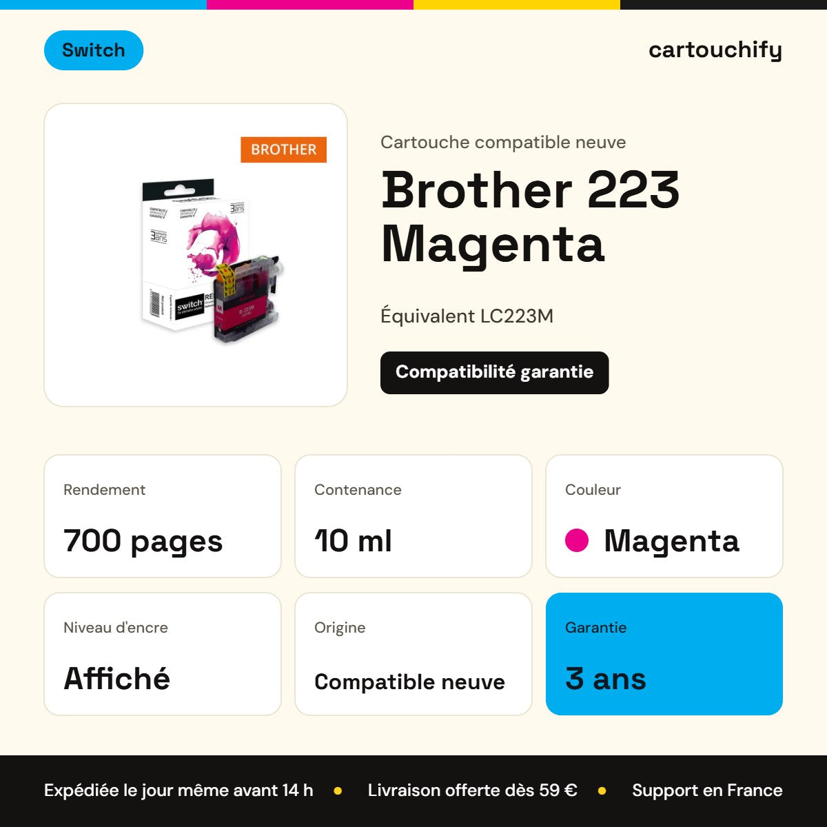 Brother 223 Cartouche Magenta compatible équivalent à LC223M · Switch : caractéristiques