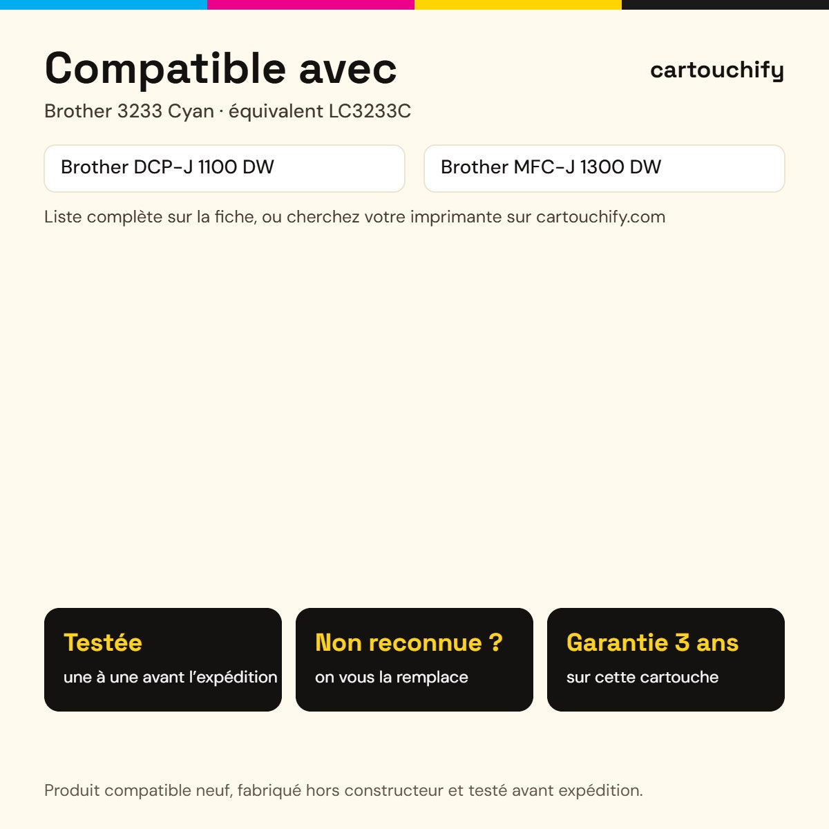 Imprimantes compatibles avec Brother 3233 Cartouche Cyan compatible équivalent à LC3233C · Switch
