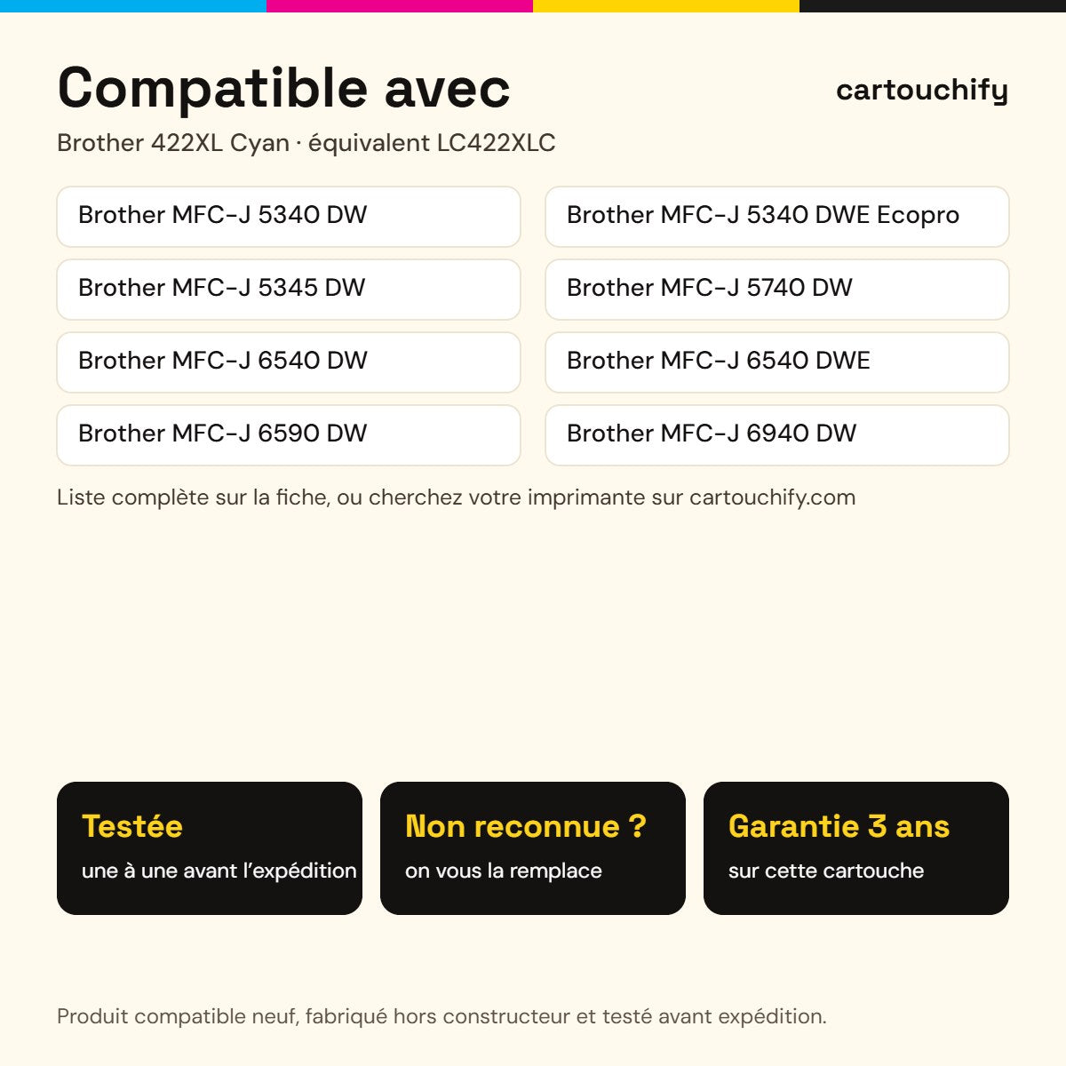 Imprimantes compatibles avec la cartouche Brother 422XL Cyan