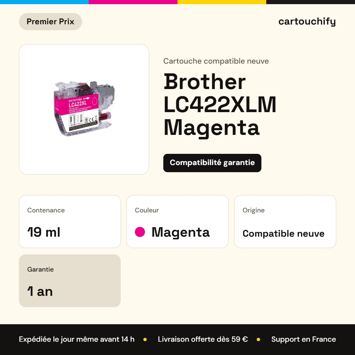 Brother LC422XLM Magenta Premier Prix : 19 ml, garantie 1 an