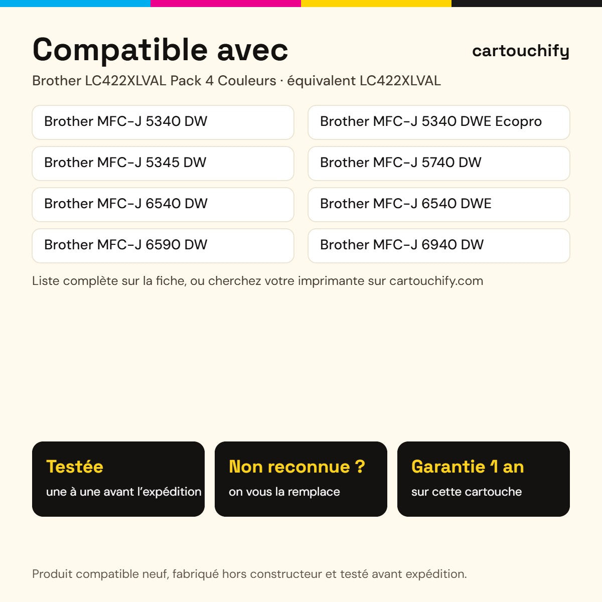 Imprimantes compatibles avec la cartouche Brother LC422XLVAL Pack 4 Couleurs