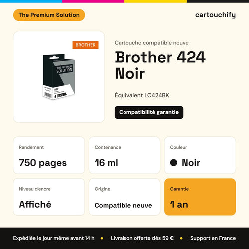 Brother 424 Cartouche Noir compatible équivalent à LC424BK : caractéristiques