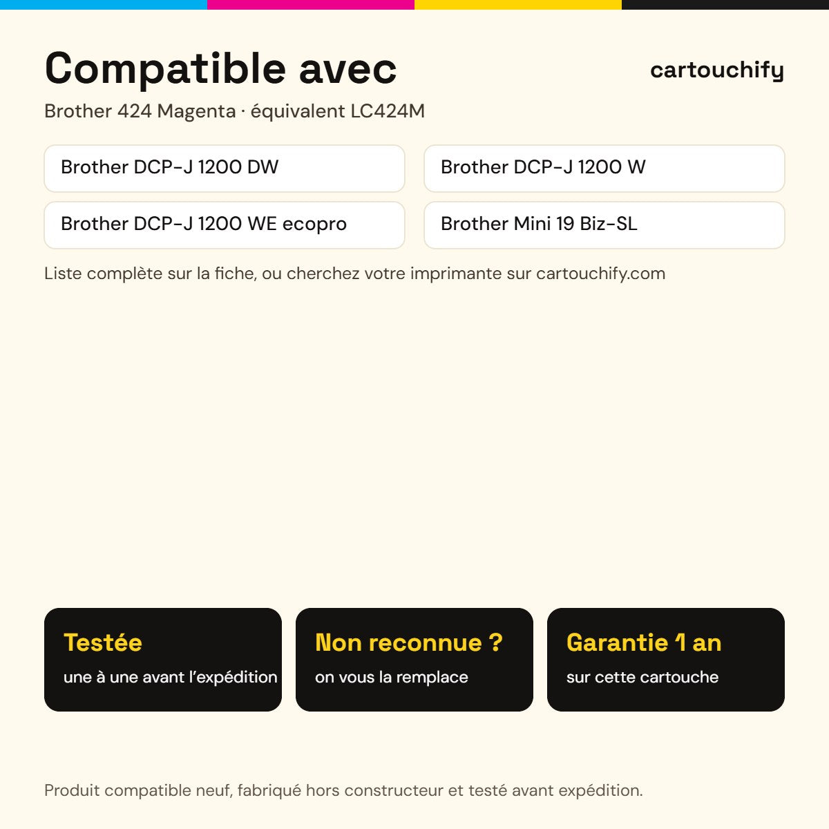 Imprimantes compatibles avec Brother 424 Cartouche Magenta compatible équivalent à LC424M