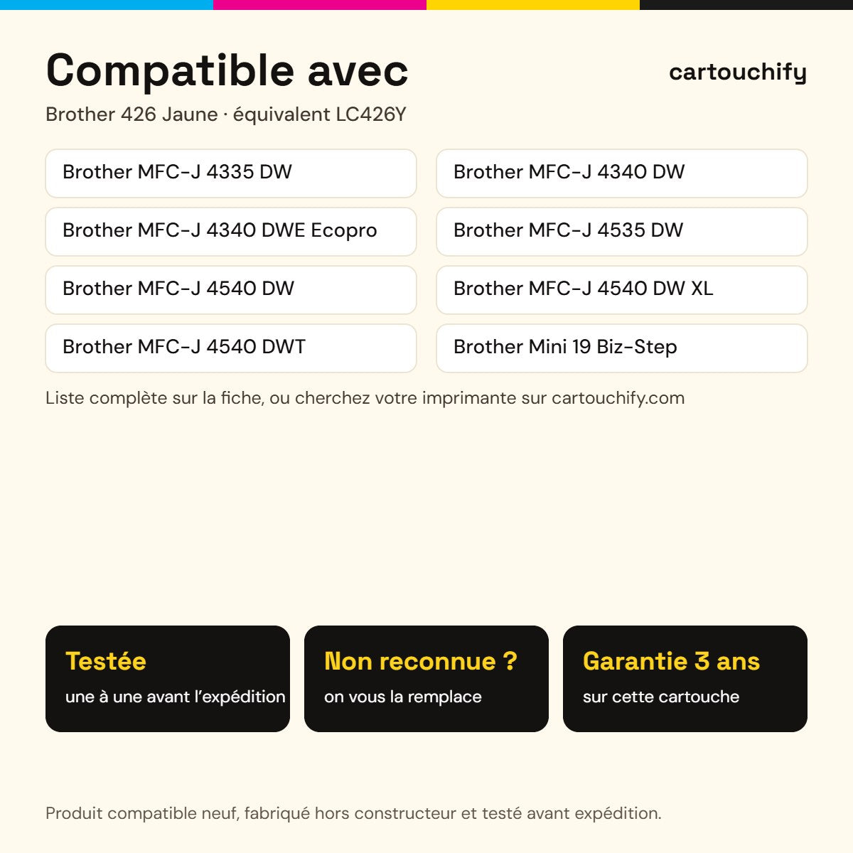 Imprimantes compatibles avec Brother 426 Cartouche Jaune compatible équivalent à LC426Y · Switch