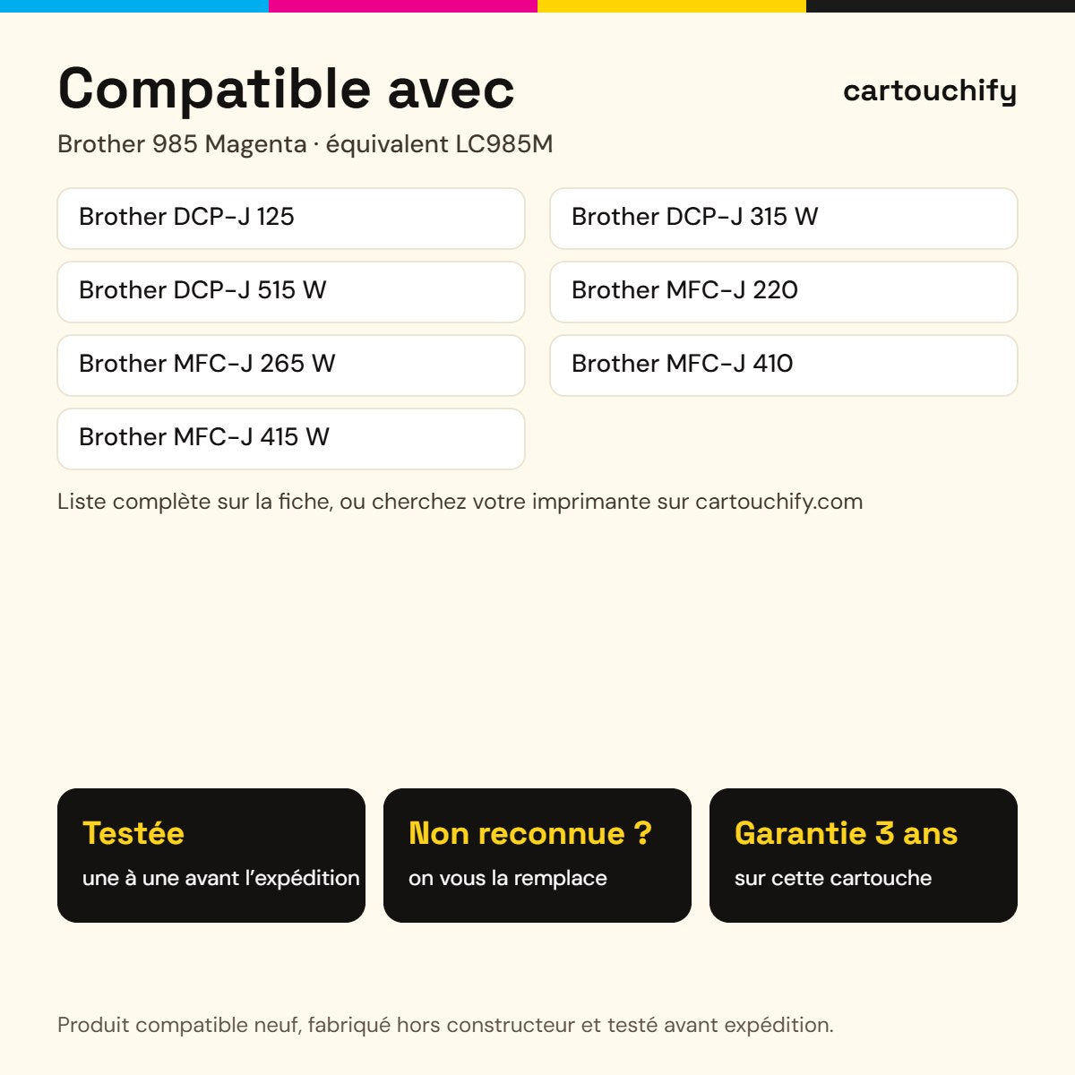 Imprimantes compatibles avec Brother 985 Cartouche Magenta compatible équivalent à LC985M · Switch