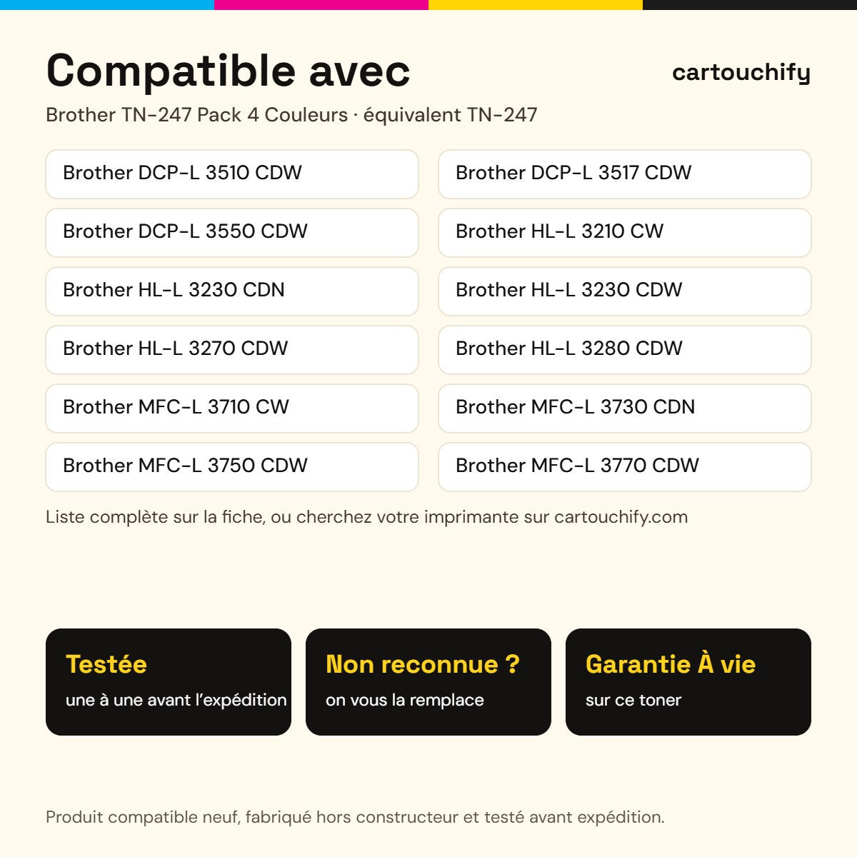 Imprimantes compatibles avec le toner Brother TN-247 Pack 4 Couleurs