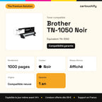 Brother TN-1050 Noir The Premium Solution : rendement 1000 pages, garantie 1 an
