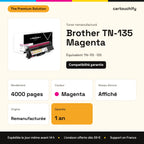 Brother TN-135 Toner Magenta remanufacturé équivalent à TN-115, 135, 155 : caractéristiques