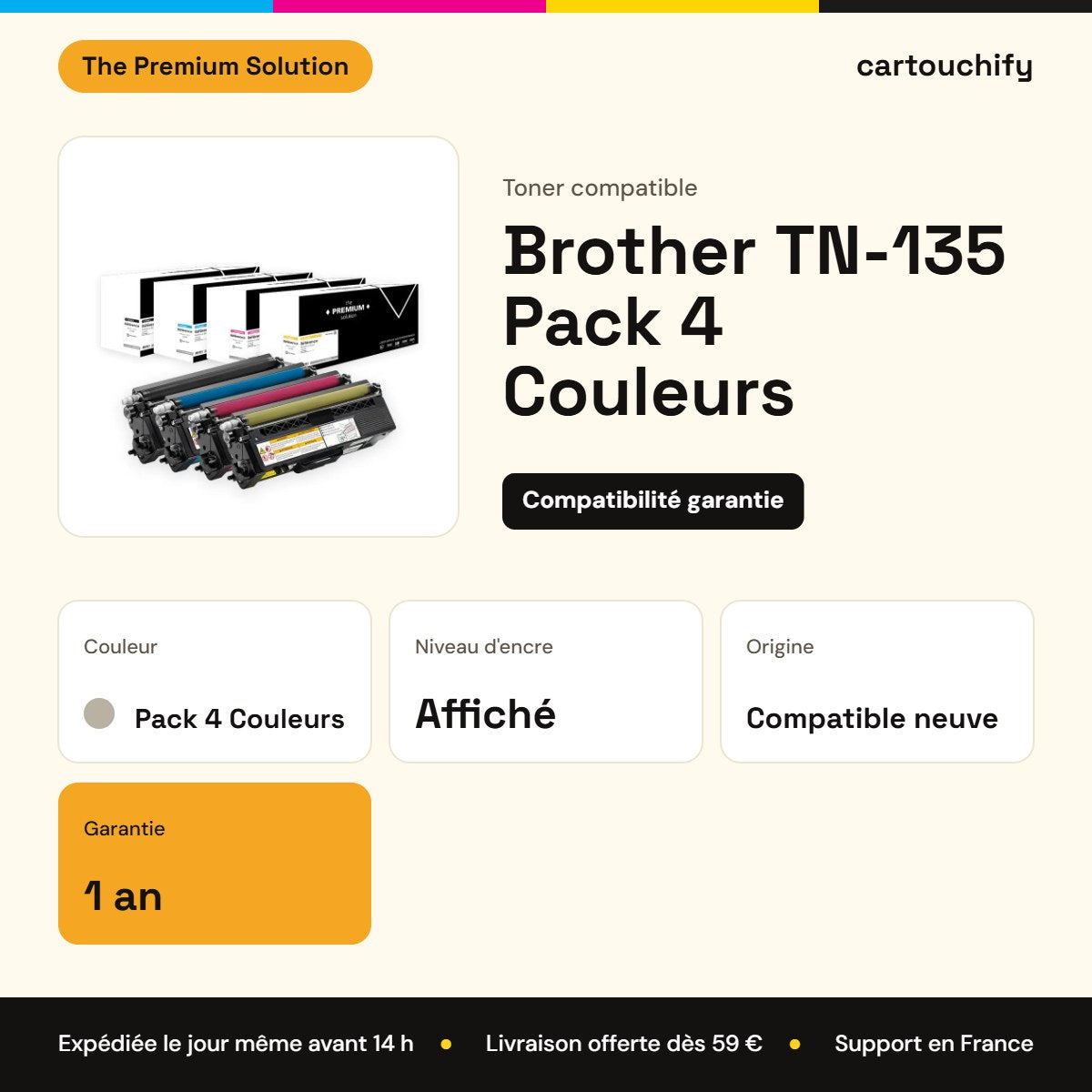 Brother TN-135 Toner Pack 4 Couleurs compatible équivalent à TN-115, 135, 155 : caractéristiques
